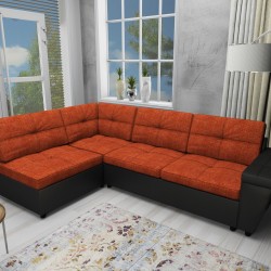 Ъглов диван Doris-dst, черна кожа и оранжево - Мека мебел