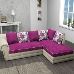 Ъглов диван Rio-dst, бежова кожа и лилаво - Мека мебел