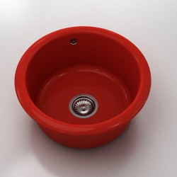 Кръгла мивка Classic 206, Polymer marble, 14 Рубинено червено , с включен сифон - FAT