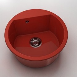 Кръгла мивка Vanguard 223, Polymer marble, 14 Рубинено червено , с включен сифон - Мивки