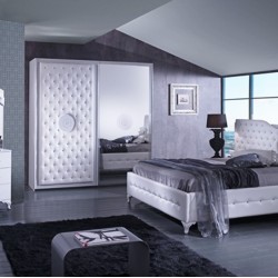 Спален комплект Antalia, легло, огледало, скрин, гардероб, нощни шкафчета, бял цвят - FPM