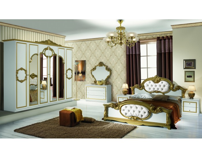 Спален комплект Barocco Bianco-gold, легло, нощно шкафче, гардероб,скрин, огледало