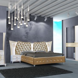 Спален комплект модел Delizia, 2-крил гардероб с плъзгащи врати, легло 160/200 без рамка с LED осветление - Спални комплекти