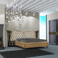 Спален комплект модел Delizia  Nero, 2-крил гардероб с плъзгащи врати, легло 160/200 без рамка с LED осветление - Спални комплекти