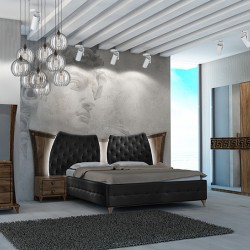 Спален комплект модел Delizia Noce 2, 2-крил гардероб с плъзгащи врати, легло 160/200 без рамка с LED осветление - Спални комплекти