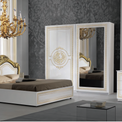 Спален комплект Dolores Bianco-gold, легло, нощно шкафче, гардероб,скрин, огледало - FPM