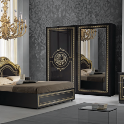 Спален комплект Dolores nero-gold, легло, нощно шкафче, гардероб,скрин, огледало - Спалня
