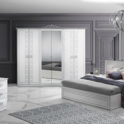 Спален комплект Olimp Bianco-Silver, легло, огледало, скрин, гардероб, нощни шкафчета - FPM