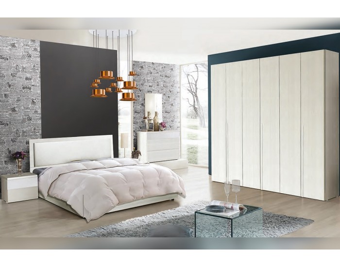 Спален комплект модел Sefura Olmo, 6-крил гардероб с плъзгащи врати, легло 160/200 без рамка