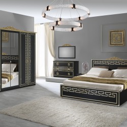 Спален комплект Olimp Nero-Gold, легло, огледало, скрин, гардероб, нощни шкафчета - Спалня