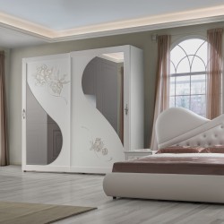 Спален комплект модел Peonia, 2-крил гардероб с плъзгащи врати, легло 160/190 без рамка - Спални комплекти