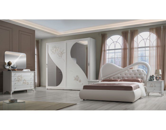 Спален комплект модел Peonia, 2-крил гардероб с плъзгащи врати, легло 160/190 без рамка