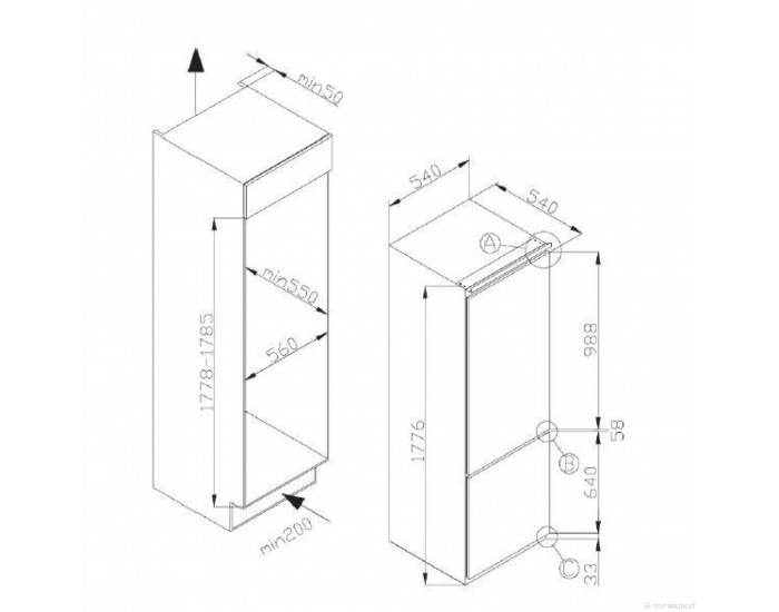 Хладилник и фризер за вграждане Hansa BK316.3, Обем на хладилната част 190л, Енергиен клас А+