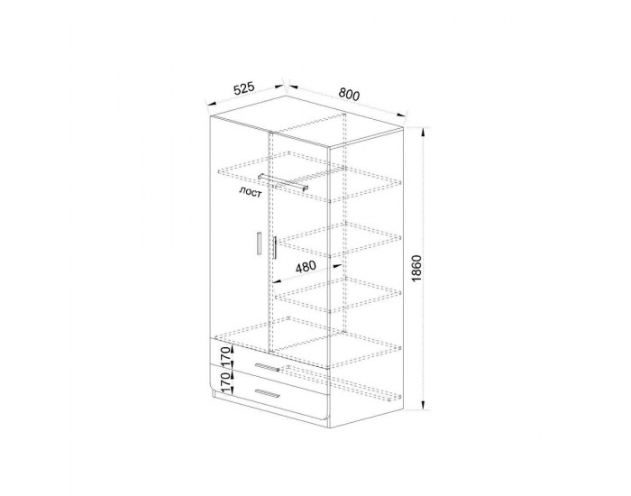 Гардероб Mod 1040, Дъб крафт и бял
