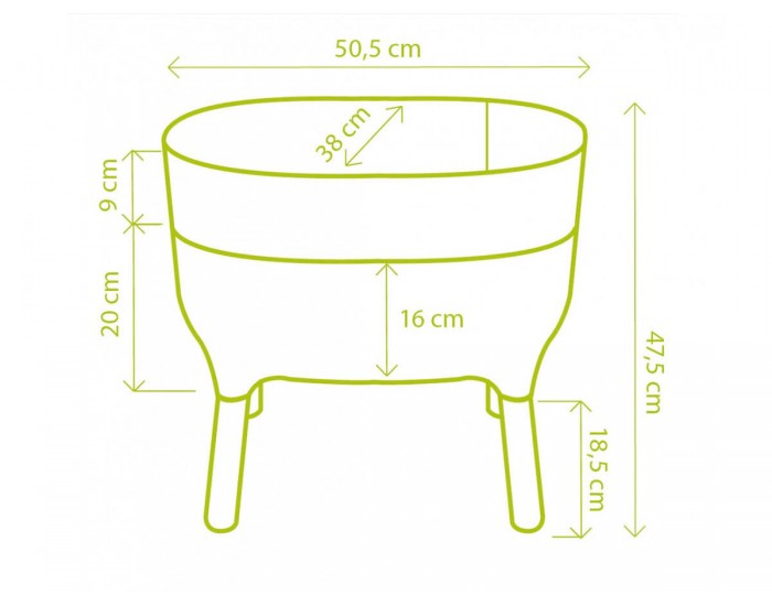 Саксия с напоителна система Urbalive ниска, светло зелена  /Размери на продукт: 51х38х48 / Размери на кашон: 52x38x44