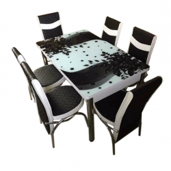 Комплект трапезна разтегателна маса с 6 стола BM-1638 Black Flower - Комплекти маси и столове