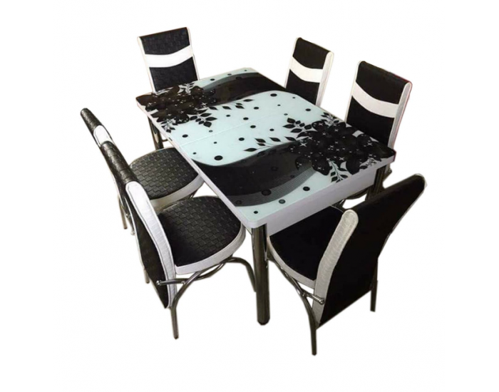 Комплект трапезна разтегателна маса с 6 стола BM-1638 Black Flower - Дивани Комплект трапезна разтегателна маса с 6 стола BM-1638 Black Flower - Дивани