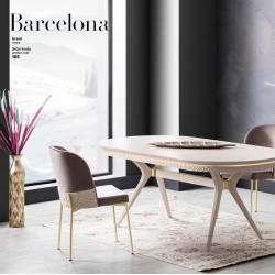 Комплект маса + 6 стола Barcelona, екрю - Комплекти маси и столове