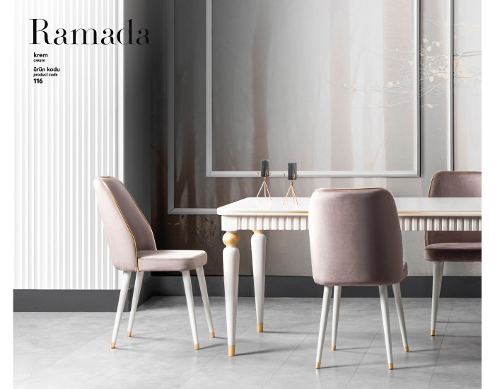 Трапезна маса Ramada + 6 стола, екрю и светло кафяво