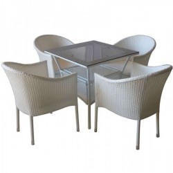 Ратанов Комплект BM-350-45-1, стъклена маса + четири стола с възглавнички - Комплекти за външни условия