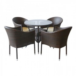 Ратанов Комплект BM-350-46-1, кръгла маса с столове, с възглавнички - Комплекти за външни условия