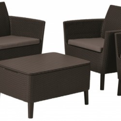 Пл. ратанов комплект Соната, Ниска маса + канапе и две кресла с възглавнички - Комплекти за външни условия
