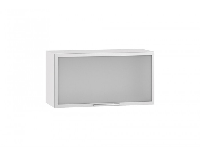 Горен шкаф витрина с клапваща врата ВМ 60/36 R1-Е20, стъкло сатен/алуминеива рамка/бял гланц
