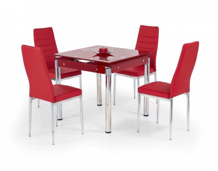 Разтегателна трапезна маса Мебели Богдан модел 27-Kent BM червен, стъкло / метал, размери: 80-130 / 80 / 76 см - Трапезни маси