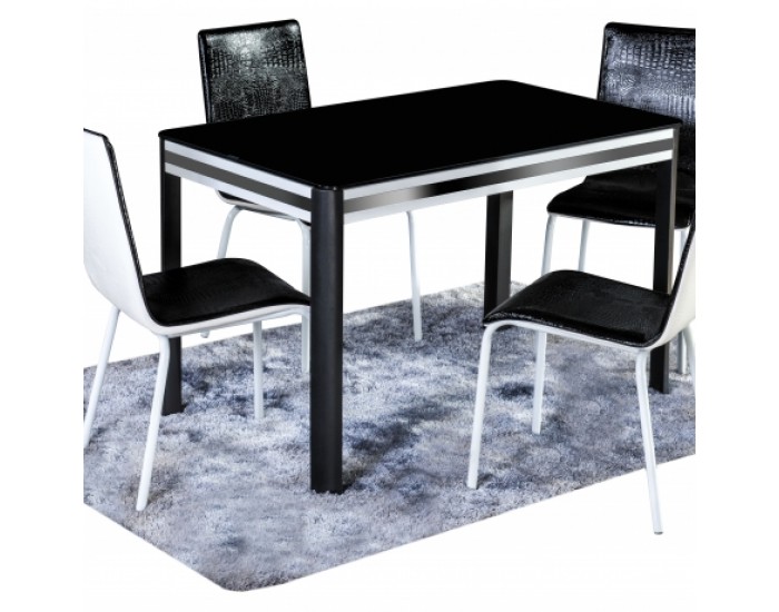 Трапезна маса Мебели Богдан модел 18-Nero BM, боядисан метал и стъкло, цвят: черен - бял, размери: 120/70/75 см -