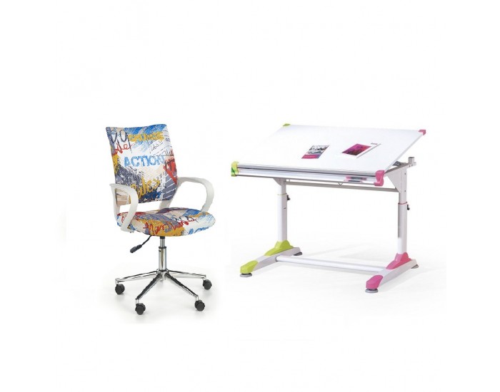 Комплект Регулируемо бюро с Стол Мебели Богдан модел BM Sesil Free, с подлакътници, Многоцветен - Детски бюра