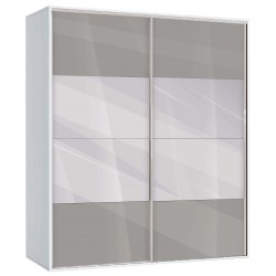 Двукрилен гардероб с плъзгащи врати Мебели Богдан Модел BM-AVA 51, сив гланц с бяло, с огледало - Genomax
