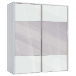 Двукрилен гардероб с плъзгащи врати Мебели Богдан Модел BM-AVA 51, бял гланц с бяло, с огледало - Genomax