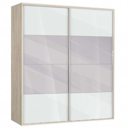 Двукрилен гардероб с плъзгащи врати Мебели Богдан Модел BM-AVA 51, бял гланц със сонома, с огледало - Genomax