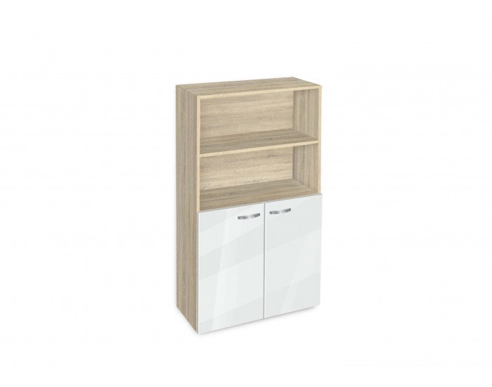 Етажерка BM-Ava 4 с вратички, бял гланц със сонома