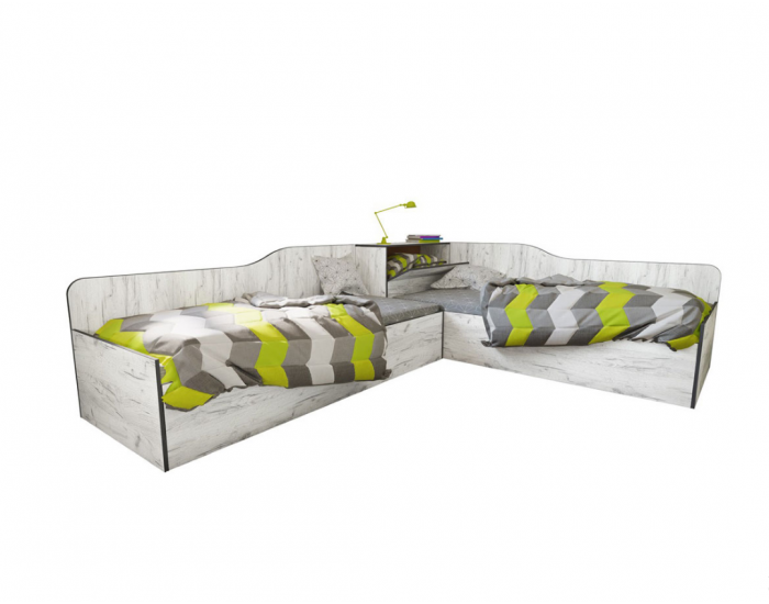 Ъглови легла Mod 5047 с ракла за матраци 90/200, Дъб крафт бял