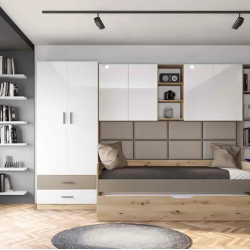 Детски спален комплект модел 5048 за матраци 90/200, Бял гланц/Дъб артисан/Лате - Комплекти детско обзавеждане