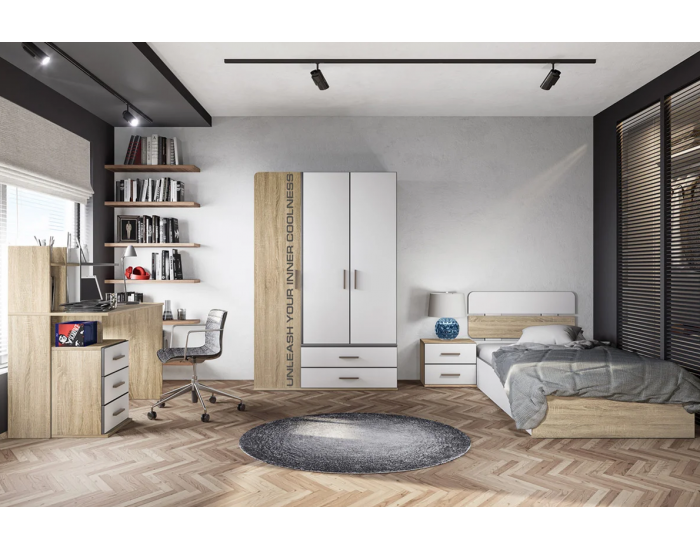 Детски спален комплект модел 5049 за матрак 90/200, Сонома тъмна/Бяло