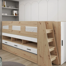 Детски спален комплект модел 5052 с двуетажно легло, Дъб Артисан/Бял Гланц - Комплекти детско обзавеждане