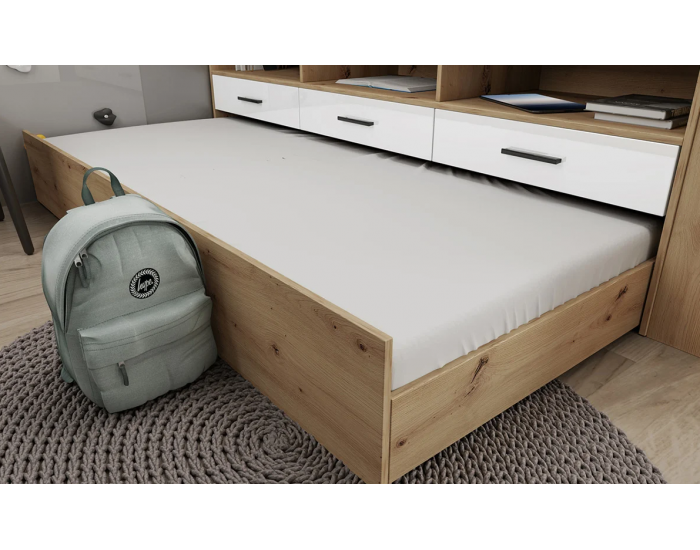 Детски спален комплект модел 5052 с двуетажно легло, Дъб Артисан/Бял Гланц