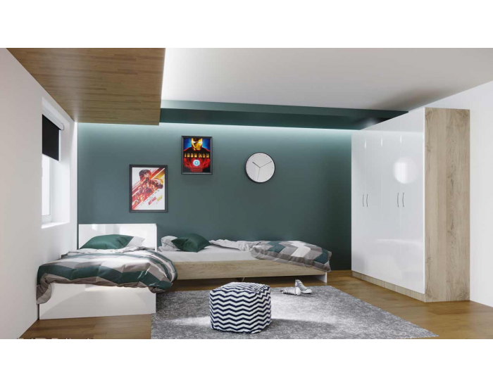 Детски спален комплект модел 7066, Сонома арвен/Бял гланц