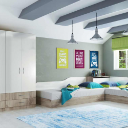 Детски спален комплект модел 7082 за матраци 90/200, Сонома арвен/Бял гланц - Комплекти детско обзавеждане