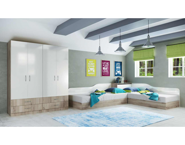 Детски спален комплект модел 7082 за матраци 90/200, Сонома арвен/Бял гланц