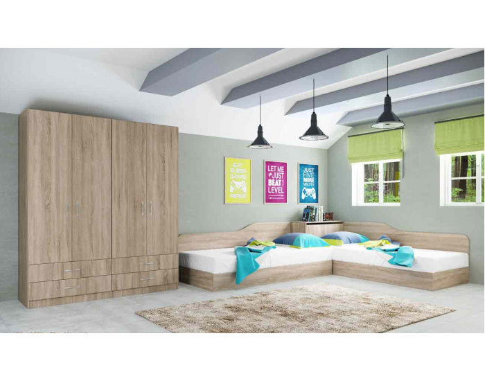 Детски спален комплект модел 7082 за матраци 90/200, Сонома тъмна