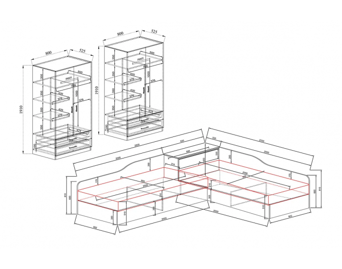 Детски спален комплект модел 7082 за матраци 90/200, Сонома тъмна