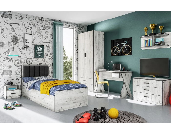 Детски спален комплект модел 5032 за матрак 90/200 см, Дъб крафт бял