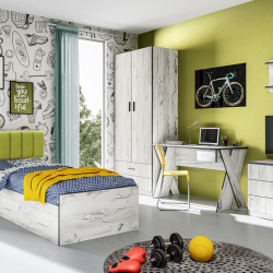 Детски спален комплект модел 5038 за матрак 90/200 см, Дъб крафт бял/Зелен - Bogdan Furniture I