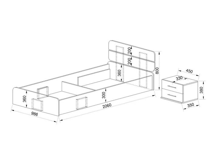 Легло Mod 2047 за матрак 90/200, Сонома тъмна/Бяло