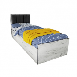 Легло Mod 5042 с тапицирана табла за матрак 90/200 см, Дъб крафт бял/Сив - Промоции