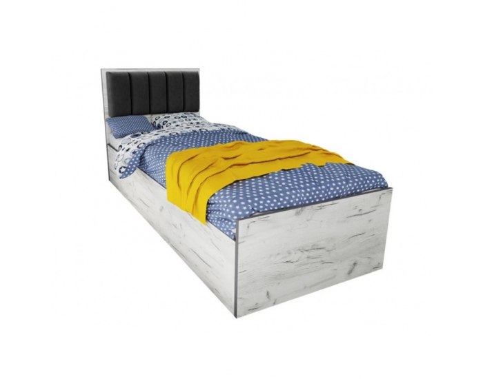 Легло Mod 5042 с тапицирана табла за матрак 90/200 см, Дъб крафт бял/Сив