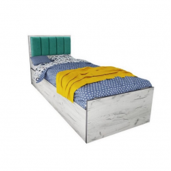 Легло Mod 5043 с тапицирана табла за матрак 90/200 см, Дъб крафт бял/Тюркоаз - Промоции